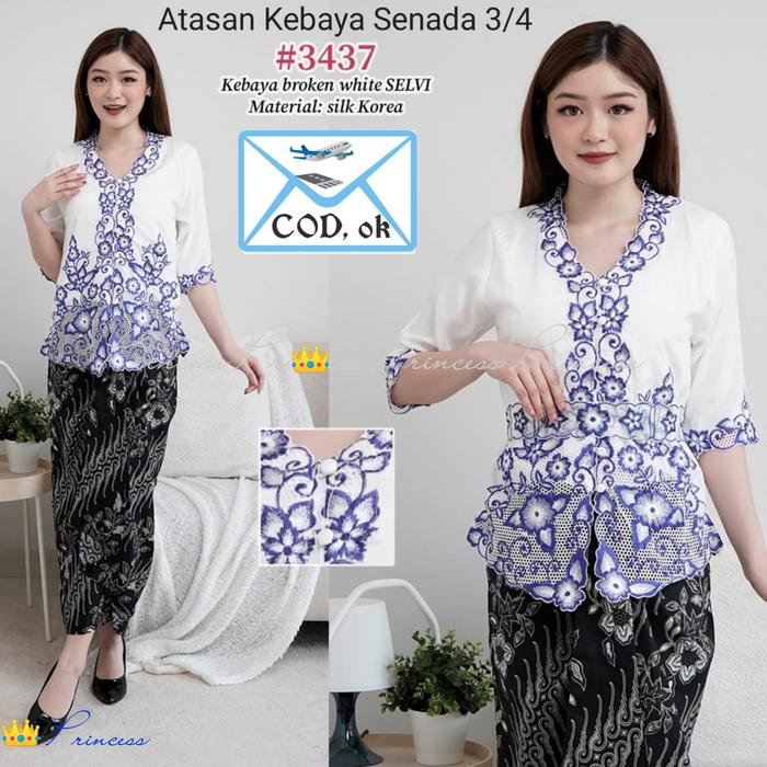 Gambar Atasan kebaya encim senada modern brokat bordir - Silvi 3/4_, L dari PrincessMode undefined Tokopedia