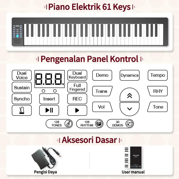 Gambar MIIGO piano profesional 61 tombol, piano listrik pintar portabel - Kombinasi 1 dari MIIGO Flagship Store undefined Tokopedia