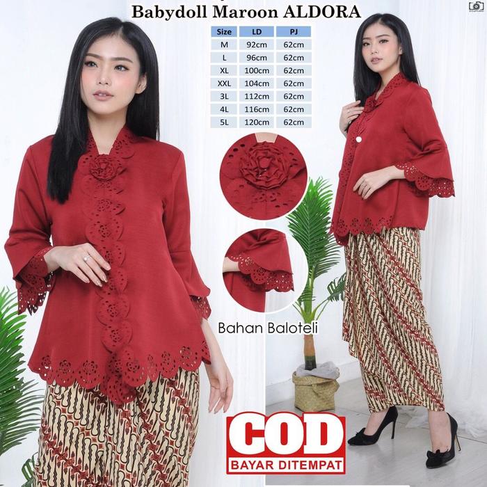 Gambar Atasan Kebaya Encim Modern Aneka Warna Kebaya Wisuda Mewah / Kebaya - Maroon, XL dari Galery Jakarta undefined Tokopedia