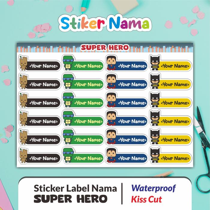 Gambar Sticker label nama custom - SUPER HERO dari Nex Printshop undefined Tokopedia