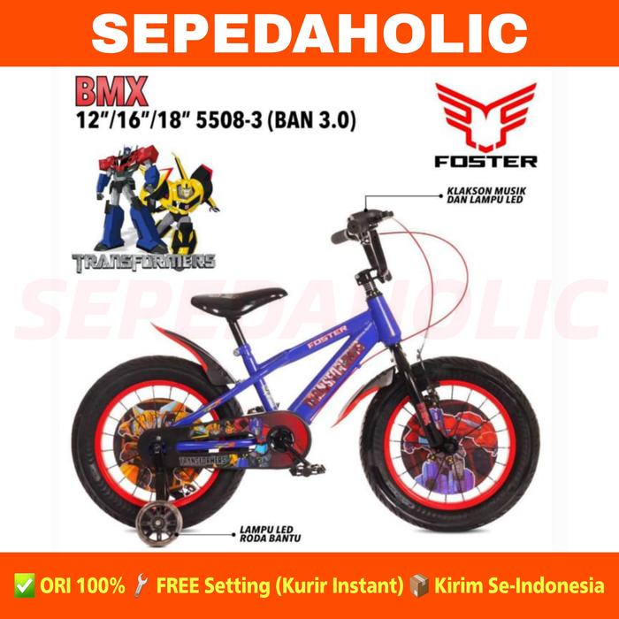 Gambar Sepeda Anak Laki BMX FOSTER 5508-3 TRANSFORMERS Ban Jumbo 3.0 Ukuran 12 16 18 Inch Usia 2-8 Tahun - Biru, 16 Inch dari Sepedaholic undefined Tokopedia