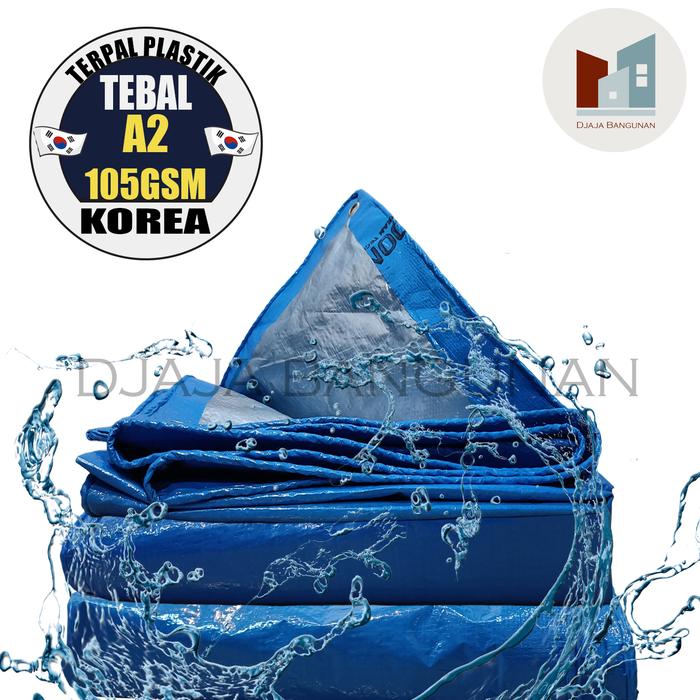 Gambar Terpal Plastik KOREA ORI Full GSM Tebal, Incl Lubang Ring, Biru-Silver - A2, 3 x 4 dari DJAJA BANGUNAN undefined Tokopedia