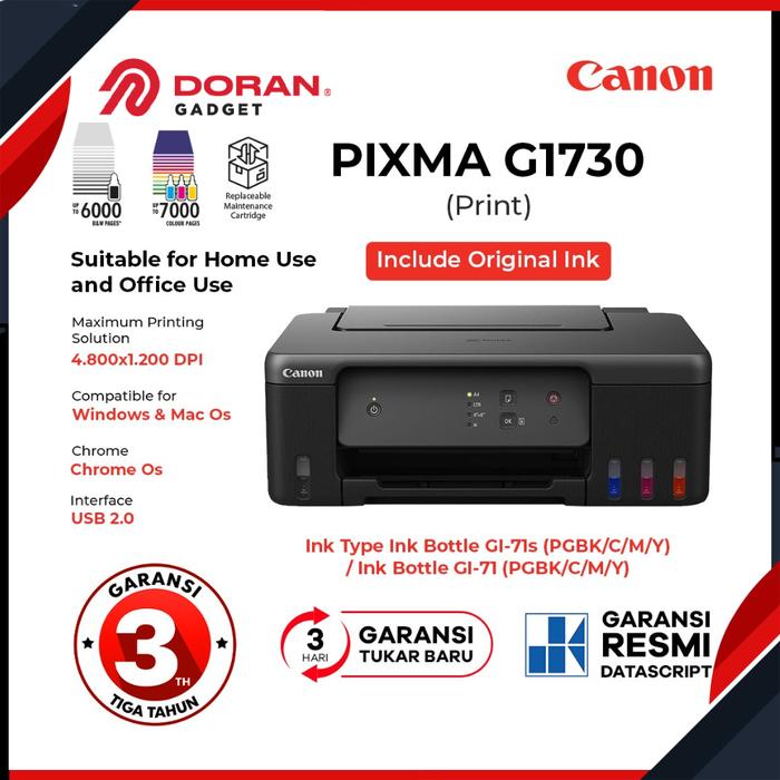 Gambar Printer Canon PIXMA G1730 Inktank Printer Print Only - Garansi Resmi dari Doran Gadget Authorized Bali undefined Tokopedia