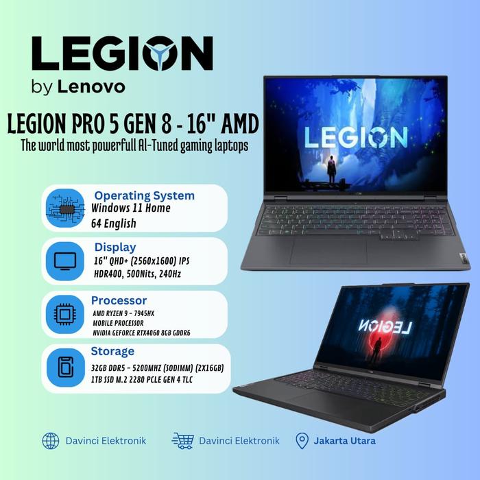 Jual LENOVO LEGION PRO RYZEN 9-7945HX 32GB 1TB RTX 4060 8GB 16