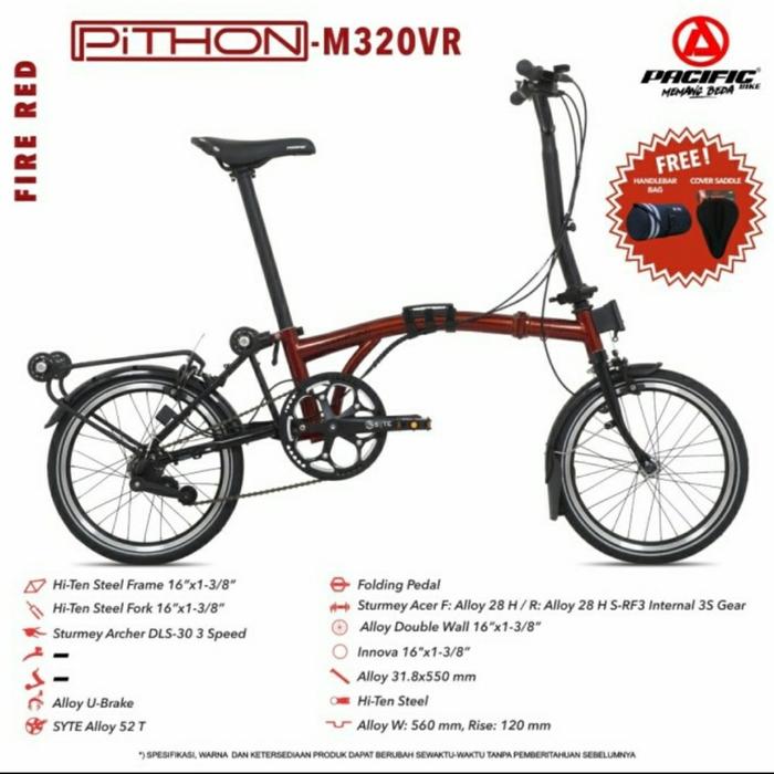 Gambar Sepeda Lipat Pacific PITHON M320 VR Trifold 16 Inchii - Fire Red dari RAIN BABY SHOPS undefined Tokopedia