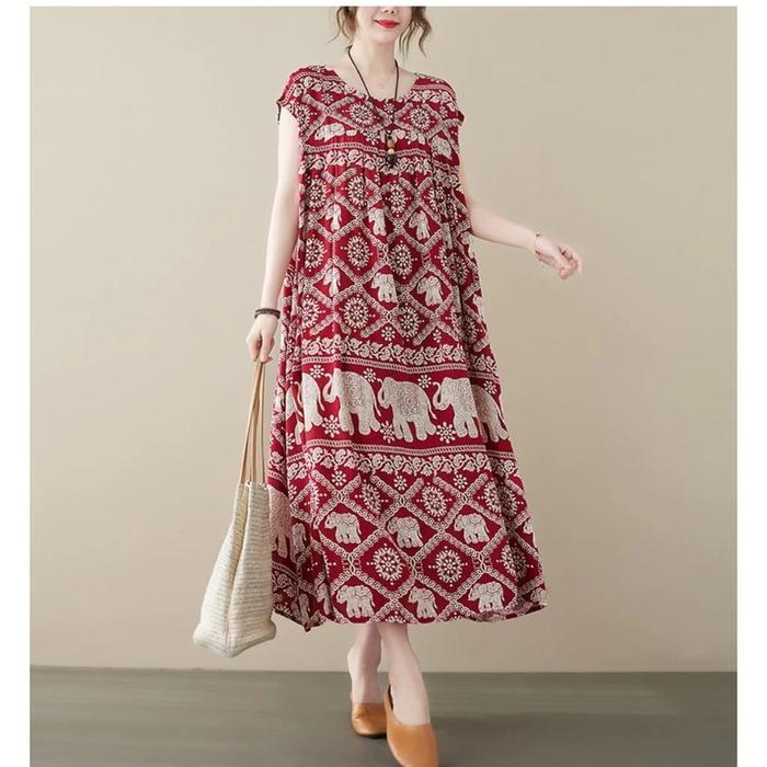 Gambar Daster jumbo LD 140cm maxi dress oversize Part 2 - Siam Red, All Size dari Luxury home dress and pray set undefined Tokopedia