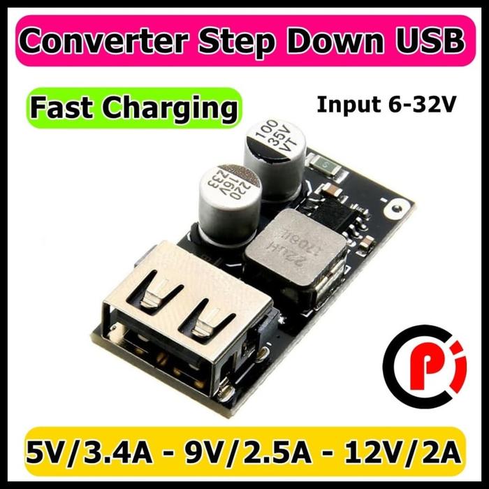 Gambar Modul Step Down Fast Charging USB QC3.0 QC2.0 DC-DC 6-32v 9V 12V 24V - Type A dari Pi Toserba undefined Tokopedia