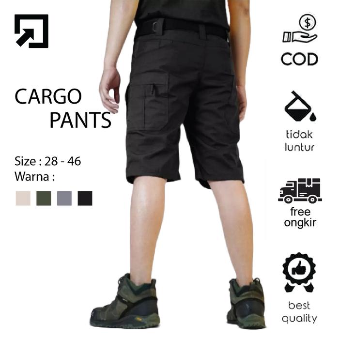 Celana Cargo Pendek Pria Jumbo Big Size HPR Original Premium Tactical  Black, 32