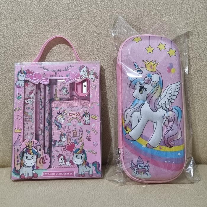Gambar Kotak Pensil 3D + Set Alat Tulis - Unicorn Pink A dari M3REM_Collections undefined Tokopedia