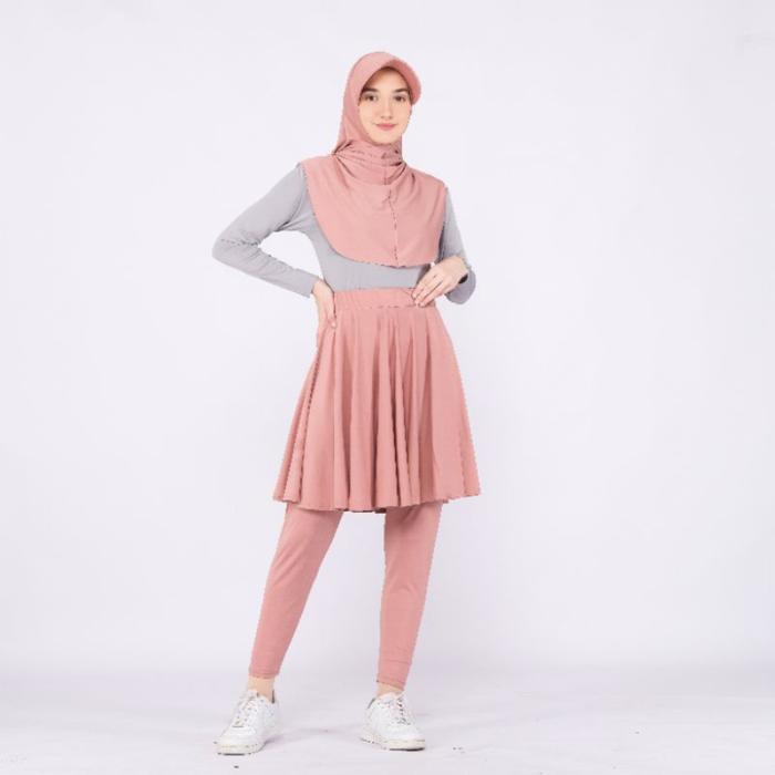 Gambar Setelan Olahraga Wanita Jilbab Baju Manset Legging Rok Jersey Big Size - Merah Muda, Big Size dari Larozano undefined Tokopedia