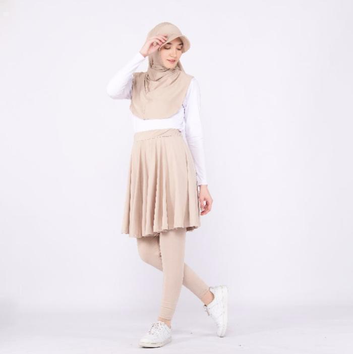 Gambar Setelan Olahraga Wanita Jilbab Baju Manset Legging Rok Jersey Big Size - Mocca, Regular Size dari Larozano undefined Tokopedia