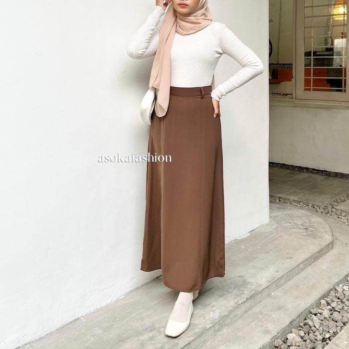 Gambar ASOKA Naya Skirt 1905 - Rok Korean - A-Line Maxi Skirt - Rok Wanita - Coffee dari rencollections undefined Tokopedia