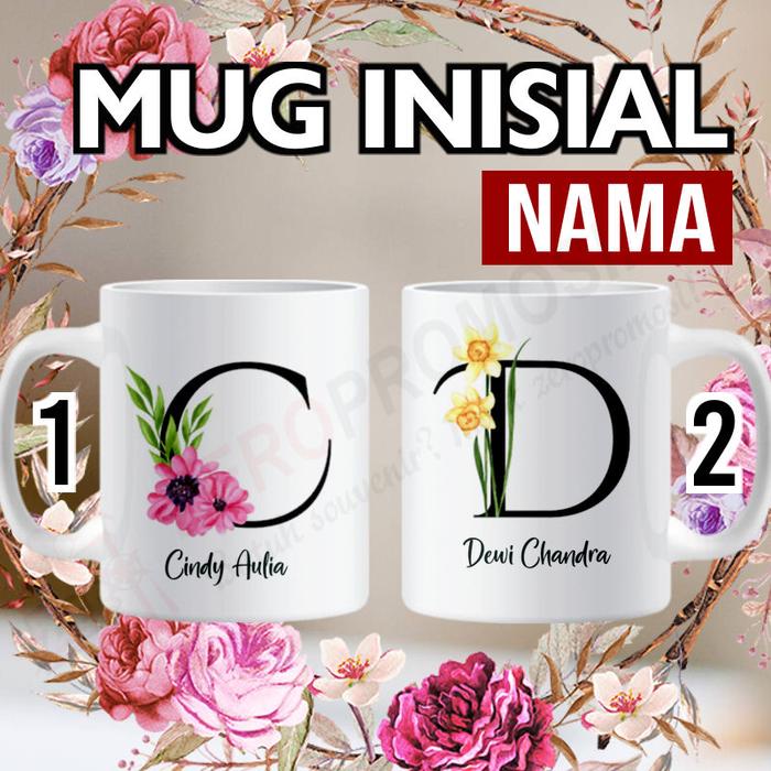 Gambar Mug Inisial Nama Tema Bunga Flower - Custom Nama versi 1 - C - D, 2 dari Zeropromosi undefined Tokopedia