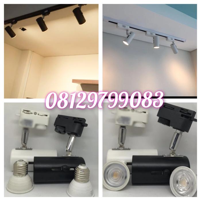 Gambar komplit set kap rel e27 led sorot tembak spotlight spot isi 3 lampu - KAP + 7W PUTIH, BODY PUTIH dari eco led lighting undefined Tokopedia
