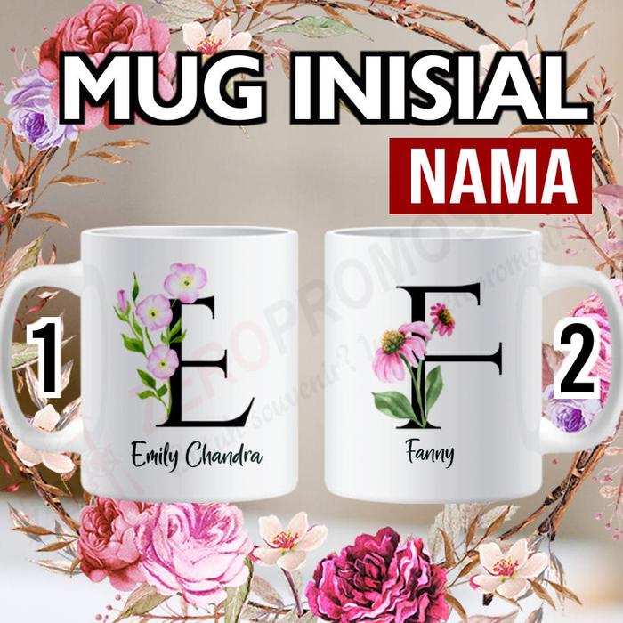Gambar Mug Inisial Nama Tema Bunga Flower - Custom Nama versi 1 - E - F, 1 dari Zeropromosi undefined Tokopedia