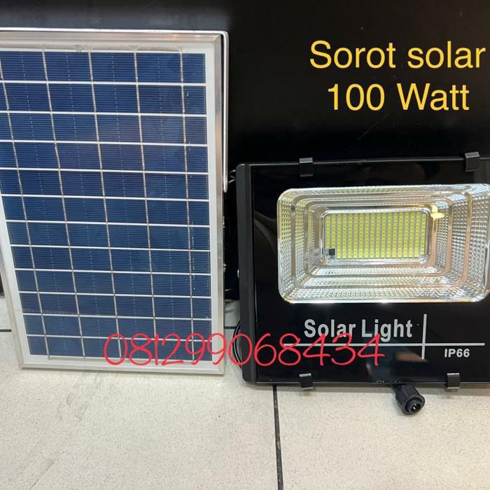 Gambar lampu sorot solar cell 100 watt 100w lampu tembak solar panel besar - 100w small dari Dunia lampu jakarta undefined Tokopedia