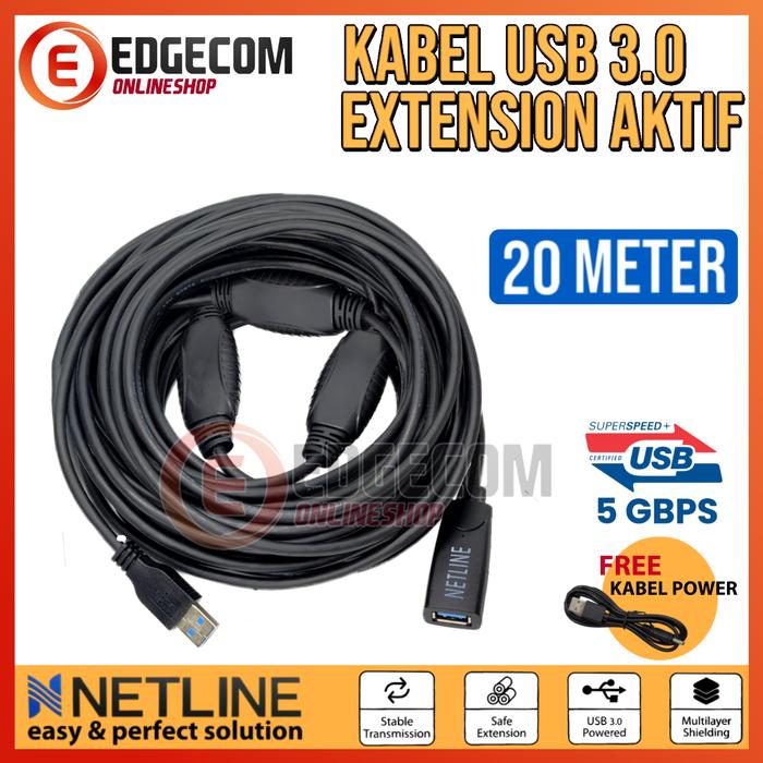 Gambar Kabel USB 3.0 Extension Aktif 20 Meter + USB Power NETLINE - 20 METER dari Edgecom undefined Tokopedia