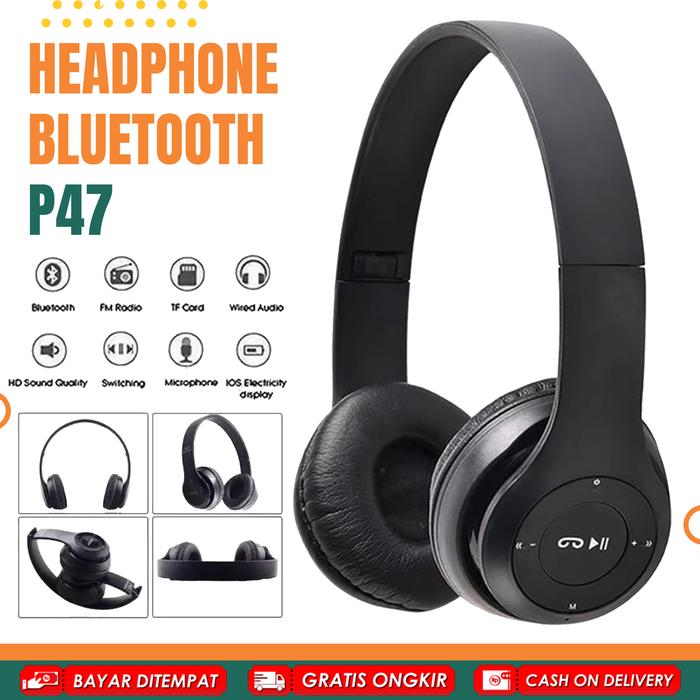 Gambar Headset Bluetooth P47 Wireless Headphone Stereo Bass Portabel 5.0+EDR - Hitam dari StarMoon-Store undefined Tokopedia