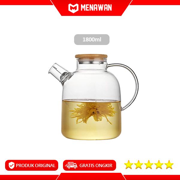 Gambar Borosilicate Tea Pot Kettle Teko Pitcher Kaca Tahan Panas Api Kompor - 1800ml dari Menawan-id undefined Tokopedia