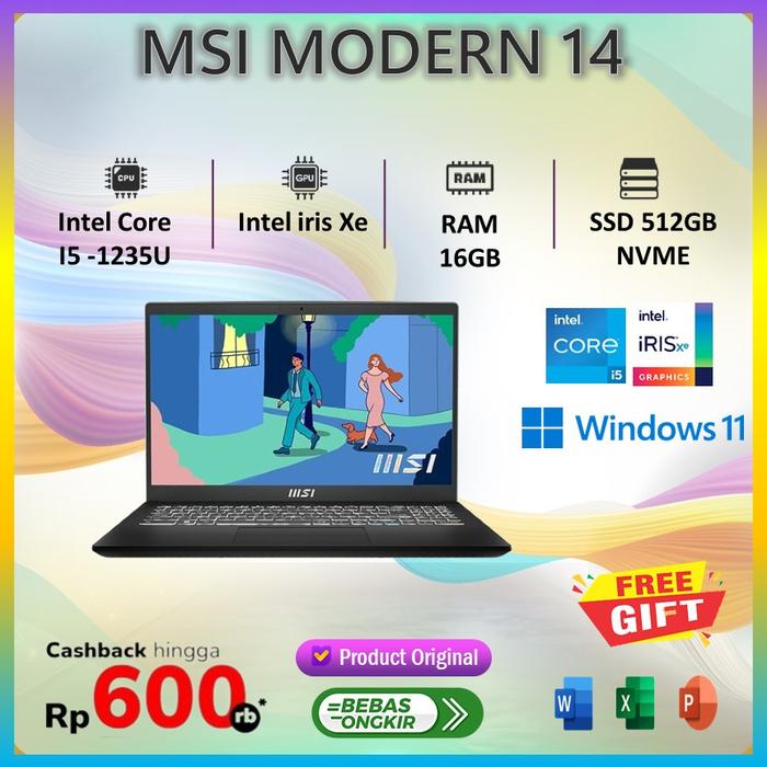 Promo LAPTOP MSI MODERN 14 I5 1235U 16GB 512SSD IPS W11+