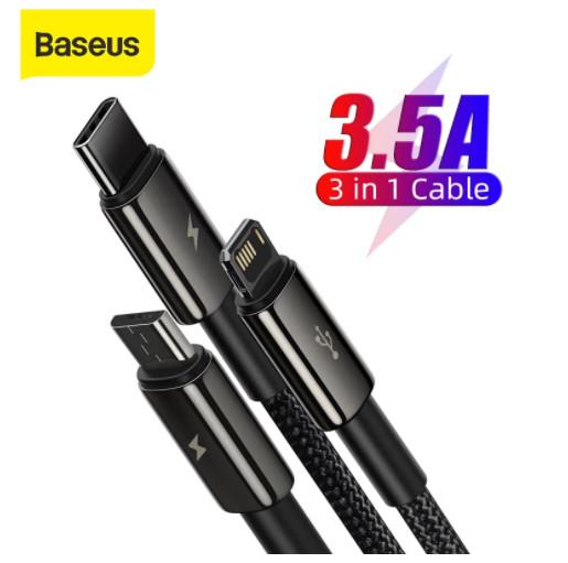 Gambar BASEUS 3 IN 1 USB C CABLE FOR IPHONE 12 11 PRO MAX S20 MI FAST CHARGER - 3 in 1 dari D&D-oLshop undefined Tokopedia