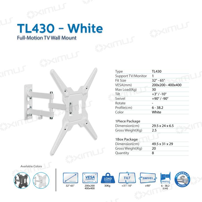 Gambar BRACKET TV LED LCD MONITOR 32 - 65 Inch OXIMUS TL430 FULL - MOTION TV WALL MOUNT - Putih, DT dari Abditama Official undefined Tokopedia