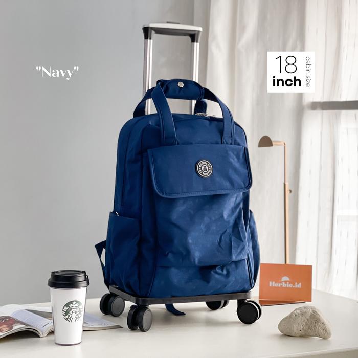 Gambar TAS RANSEL TROLI FASHION KOREA BARLEY PARASUT RODA 4 TROLLEY BAG LIPAT - Navy (NEW) dari herbie_indonesia undefined Tokopedia