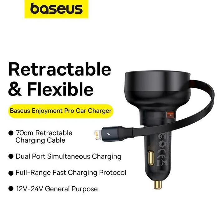 Gambar BASEUS CAR CHARGER PD 60W FAST CHARGING WITH CABLE TYPE C AND IPHONE - Port USB+IP dari D&D-oLshop undefined Tokopedia