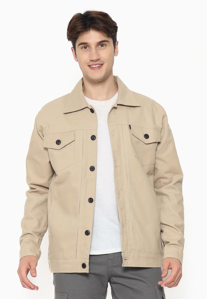 Promo HEMMEH Jaket Trucker Kanvas Krem Polos S Kota Bandung