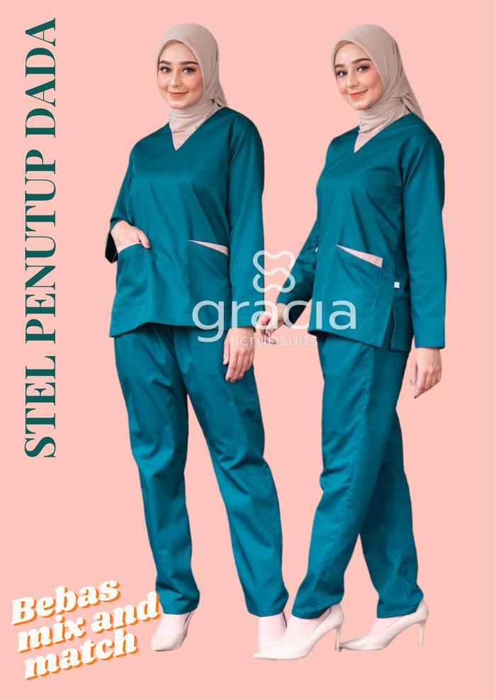 Gambar GRACIA SCUBSUITS - baju jaga/oka/scrubsuits/scrub/jamal + penutup dada - M, lengan panjang dari Gracia Scrubsuits Malang undefined Tokopedia