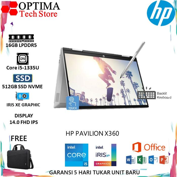 Gambar HP PAVILION X360 14 EK1005TU i5-1335U 16GB 512GBSSD 14.0 Touch FHD IPS - Unit Only, Silver dari Optima Tech undefined Tokopedia