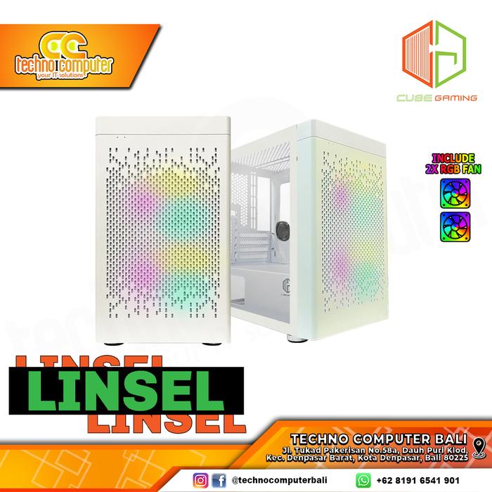Gambar CASING CUBE GAMING LINSEL - mATX Tempered Glass (Free 2x RGB Fan) - Putih dari Techno Computer Bali undefined Tokopedia