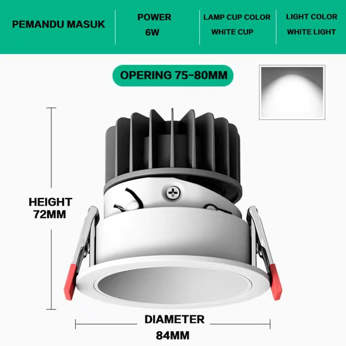 Gambar 6 W/9W/12W LED Lampu COB Downlight Adjustable Lampu Cuci Dinding 30° - 6W-Putih dari Lampu King Store undefined Tokopedia