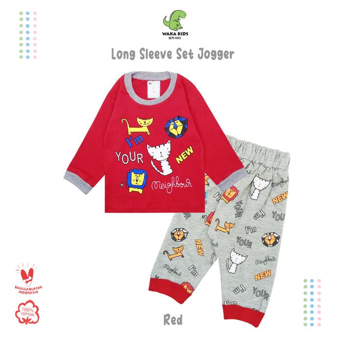 Gambar Wakakids Baju Bayi Anak Lengan Panjang Setelan Piyama Cat Meow 3326 - Merah dari Wakakids undefined Tokopedia