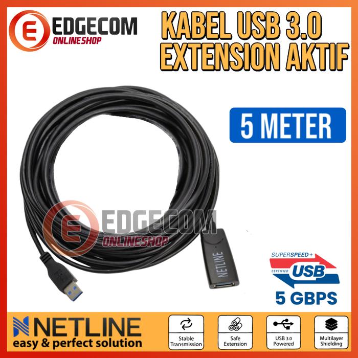 Gambar Kabel USB 3.0 Extension Aktif 15 Meter + USB Power NETLINE - 5 METER dari Edgecom undefined Tokopedia