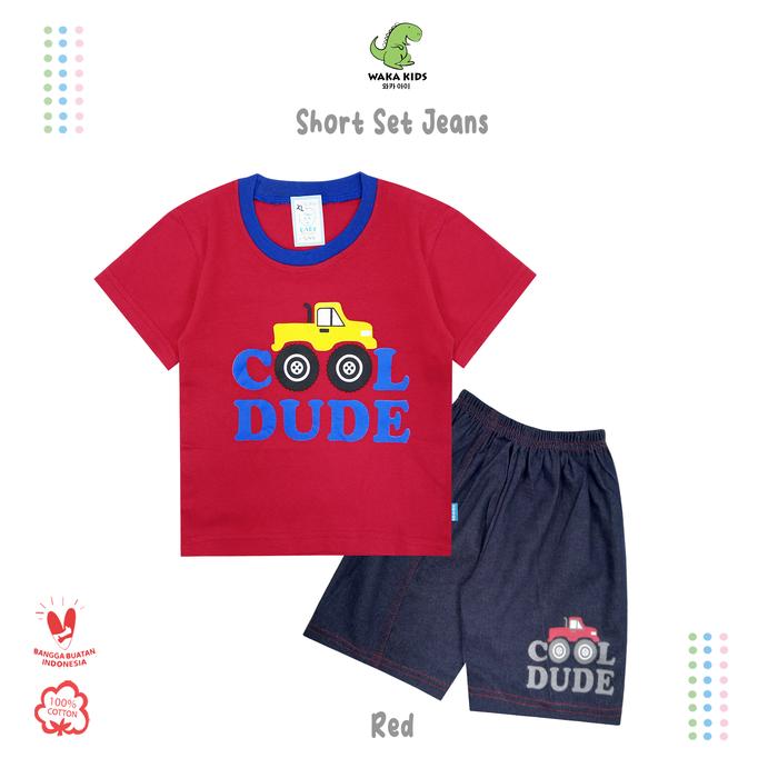 Gambar Wakakids Baju Bayi Anak Laki Laki Pendek Setelan Celana Jeans 3177 - Merah dari Wakakids undefined Tokopedia