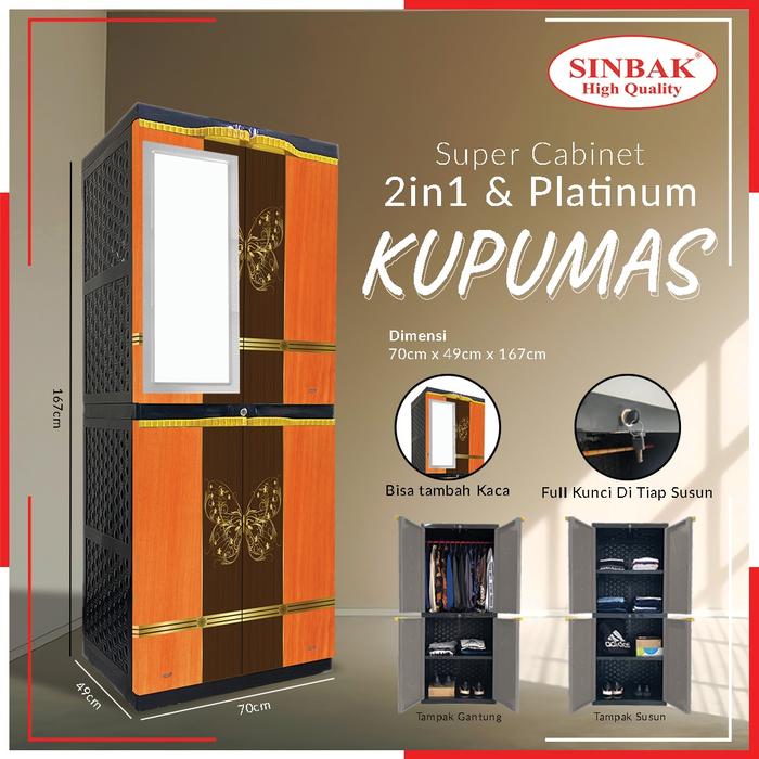 Gambar Lemari Plastik Sinbak type Super Cabinet 2 in 1 plus KACA (Black Body) - Kupu Mas dari Sinbak JaTim Shop undefined Tokopedia