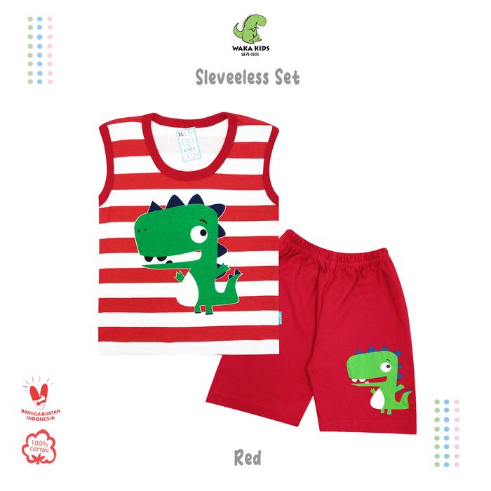 Gambar Wakakids Baju Singlet BayiAnak Laki Laki Setelan Celana Kaos Dino 2955 - Merah dari Wakakids undefined Tokopedia