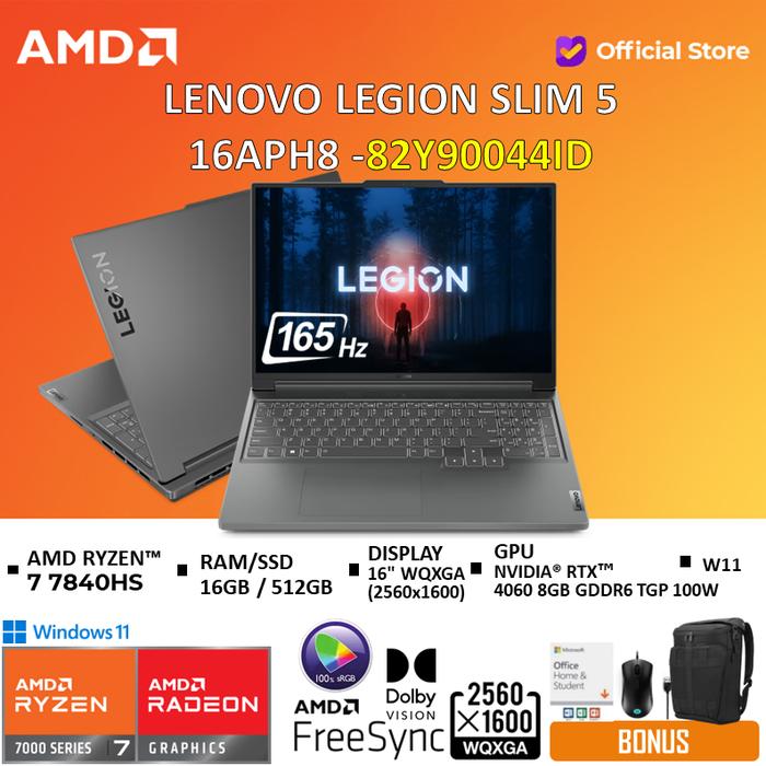 Gambar Lenovo Legion Slim 5 Ryzen 7 7840HS RTX 4060 8GB 16GB 512SSD 16" -44ID - Standard dari AMD Official Store undefined Tokopedia