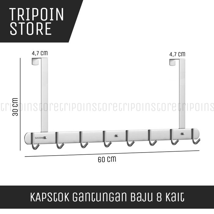 Gambar Kapstok 8 / 7 Kait Gantungan Baju Tanpa Paku Atas Pintu SUS304 Stainless Steel Capstok 8 Hook - Silver 8 Kait dari Tripoin Store undefined Tokopedia