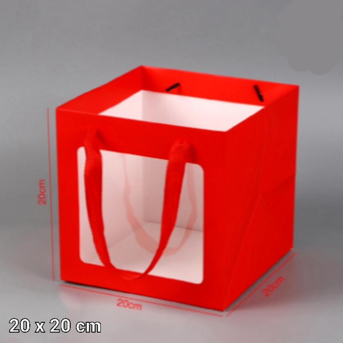 Gambar Paper Bag Merah Kantong Mika Kotak Kue Tart Kantong Kaca PVC Tas Cake - KECIL 20X20 CM dari MadisonShop undefined Tokopedia