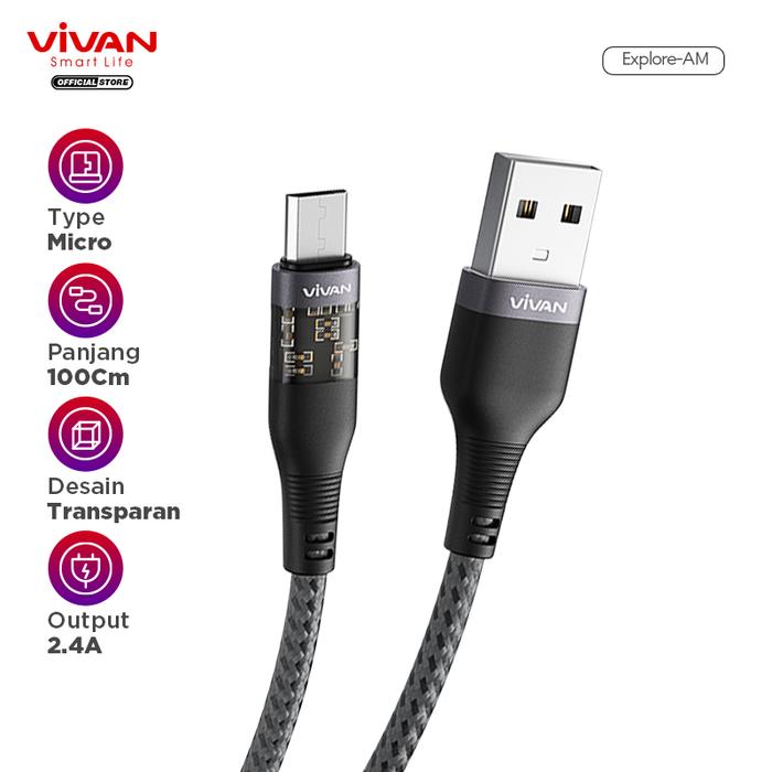 Gambar VIVAN Kabel Type C/iPhone/Micro USB Transparan Fast Charging Explore - Micro USB dari Vivan Audio Store undefined Tokopedia