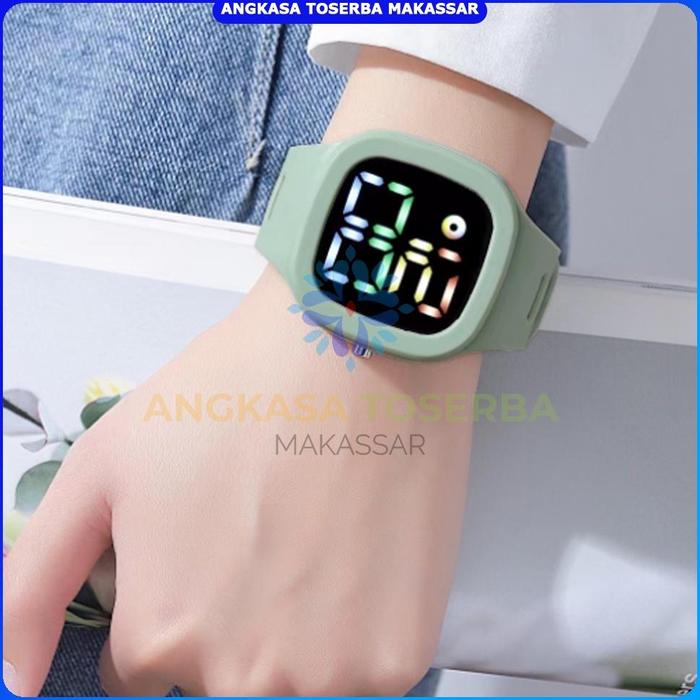 Jam Tangan KOTAK RUBBER Digital Wanita Pria LED Strap Karet Warna JT01  Pink di -rawae- Tokopedia