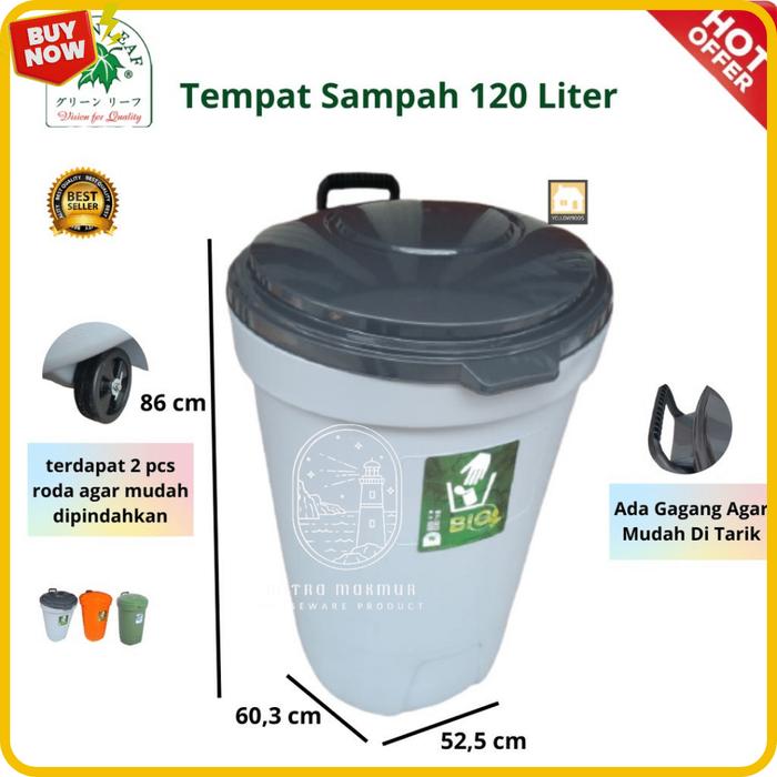 Gambar Tempat Sampah 120 Liter Roda Green Leaf - Abu-abu dari WHAREHOUSE MITRA MAKMUR undefined Tokopedia