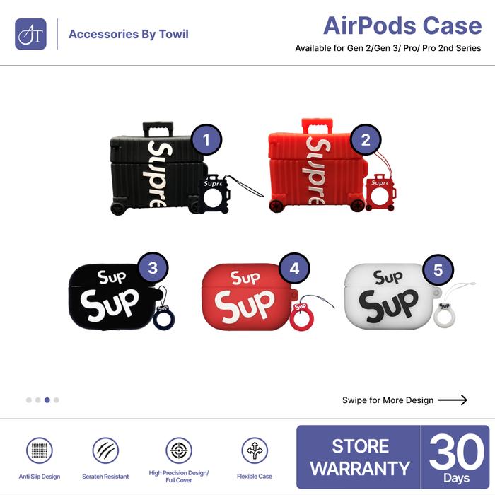 Airpods PRO Inpods 12 Surpeme Suitcase Soft Case Black White  Airpods Pro 1st, No