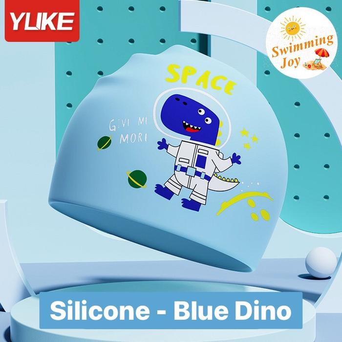 Gambar Topi Renang Anak Silicone Anti Air / Waterproof Silicone Swimming Cap - SLN Blue Dino dari Swimming Joy undefined Tokopedia