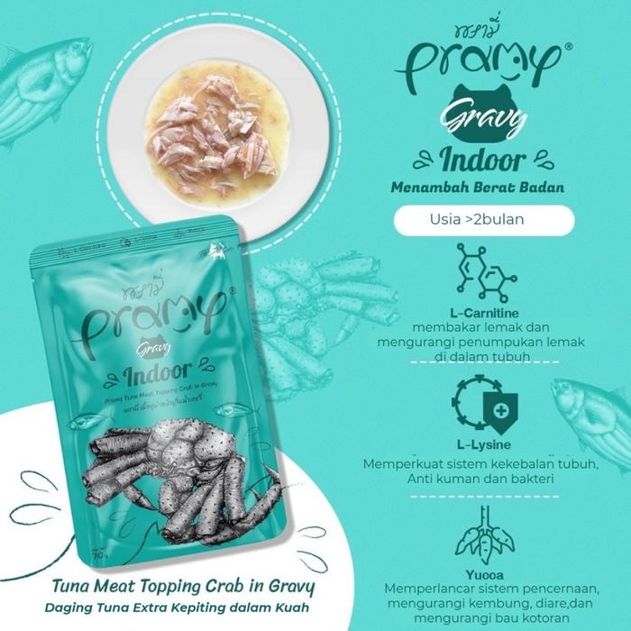 Gambar PRAMY Pouch Wet Cat Food 70GR Makanan Kucing Basah Adult Kitten Senior - Tuna Crab Gravy dari SunnyPaws undefined Tokopedia