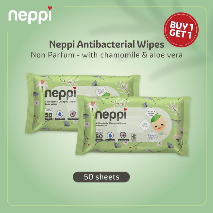 Gambar Neppi Antibacterial Changing Diaper Baby Wipes buy1get1 50's - DIAPER NON PF dari cw.store899 undefined Tokopedia