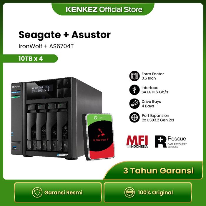 Gambar [Bundle] Seagate IronWolf HDD / Hardisk NAS + ASUSTOR AS6704T - 10TBx4 dari Kenkez-com undefined Tokopedia