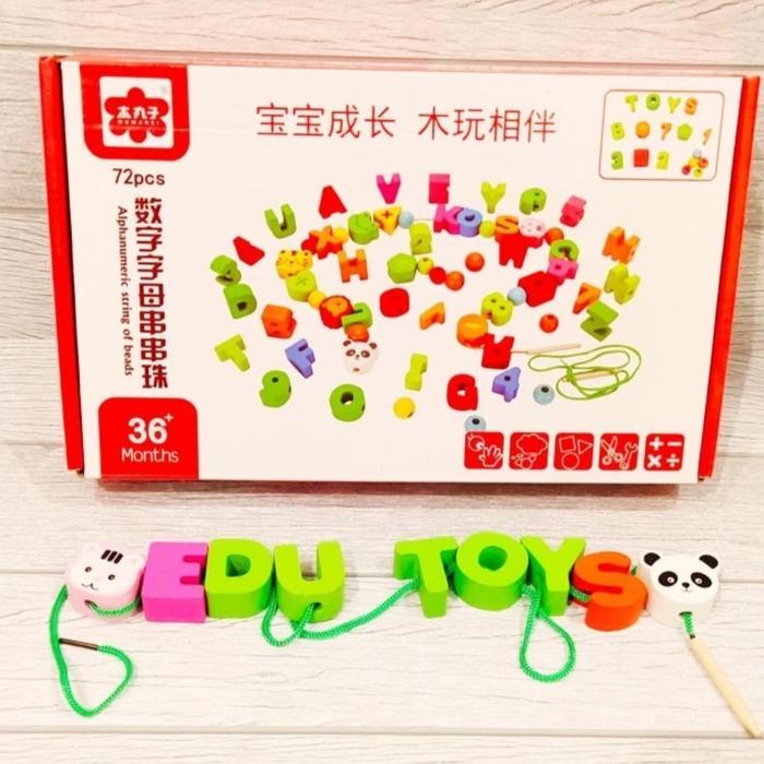 Gambar [capt] Mainan Edukasi Anak Permainan Belajar Tali Meronce Partikel Puzzle Balok Kayu Bentuk Cake - Large Particle Cake wearing Rope Wooden Toys - Alfabet 72pcs dari captain edutoys undefined Tokopedia